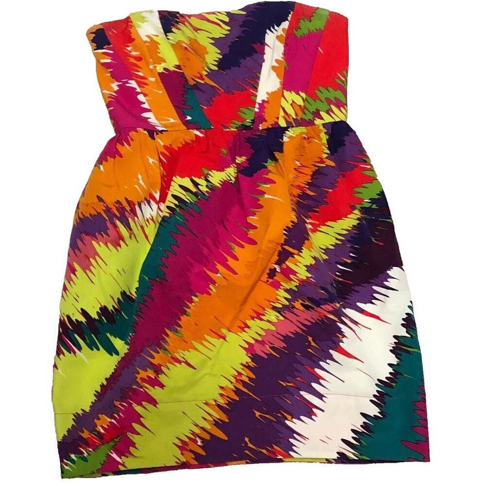 Shoshanna strapless multicolor pink orange yellow black purple Dress sz 0